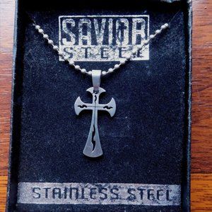 NEW in Box 18" Savior Steel Cross Necklace